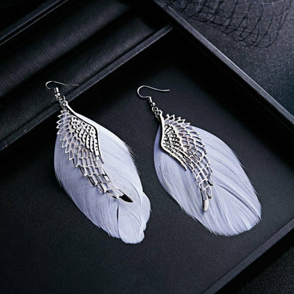 Boho White Feather Angel Wings Tassel Dream Catcher Earrings Hook Women - Picture 2 of 7